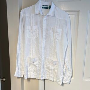 Cubavera White Linen Button-Up Shirt-Small